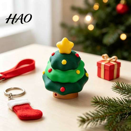 Christmas Tree Pendant Fidget Clicker Keychain, 3D Printed Shaped Stress Relief Desktop Ornament Toy, Holiday Sensory Figure Key Ring Accessory