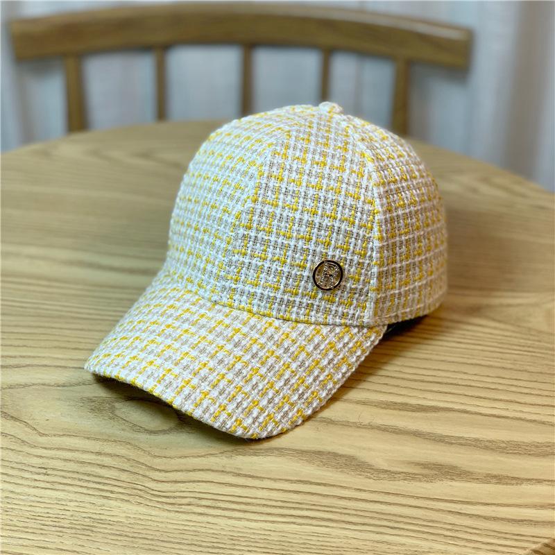 New Korean Style Ins Houndstooth Plaid Rhinestone R-labeled Sunshade Baseball Hat for Women In Autumn and Winter Versatile Casual Peaked Cap