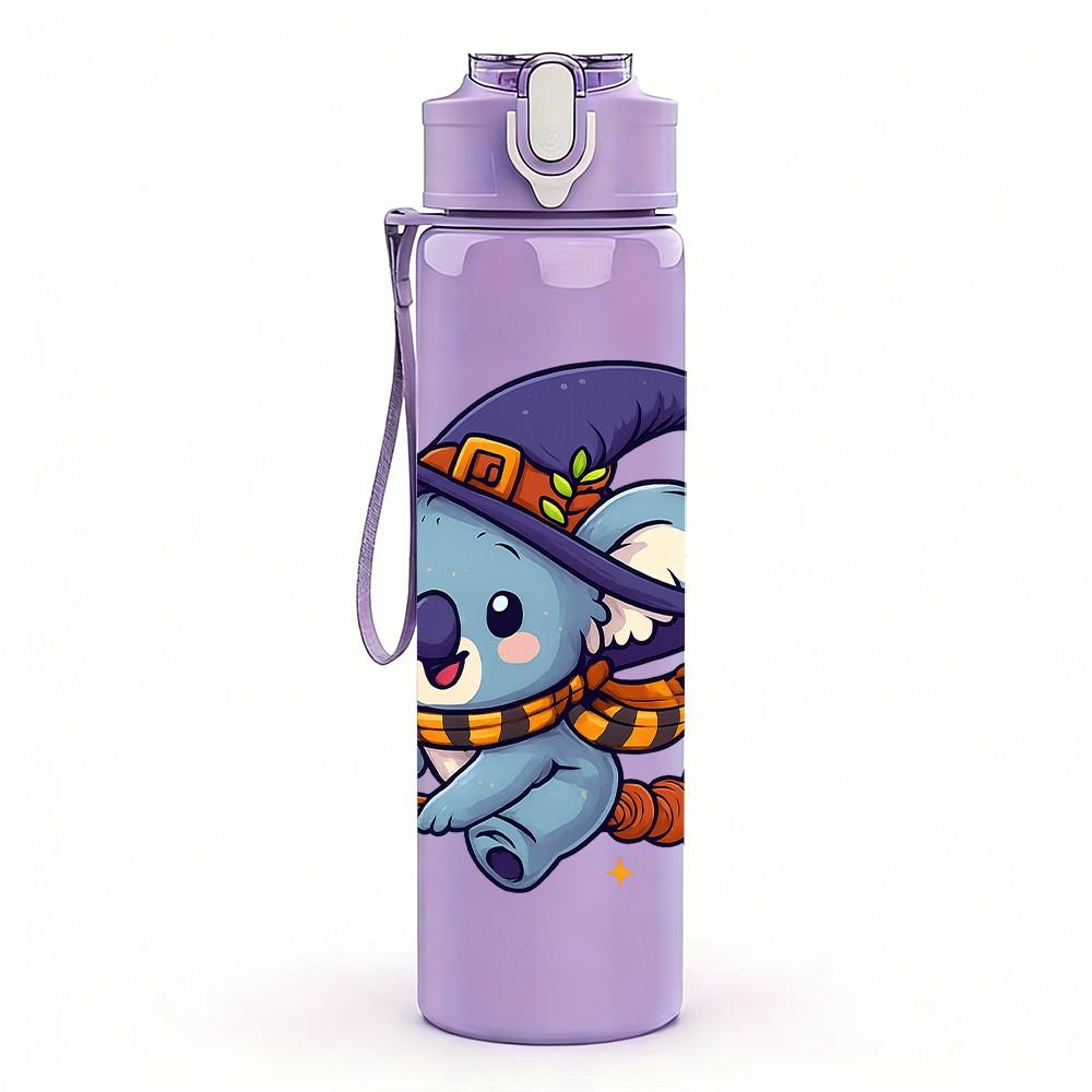 1PC Witch Broom Koala Cartoon 750ml Color Plastic Sports Water Bottle Leakproof Flip Straw Lid Suitable for Sports Office Home Use