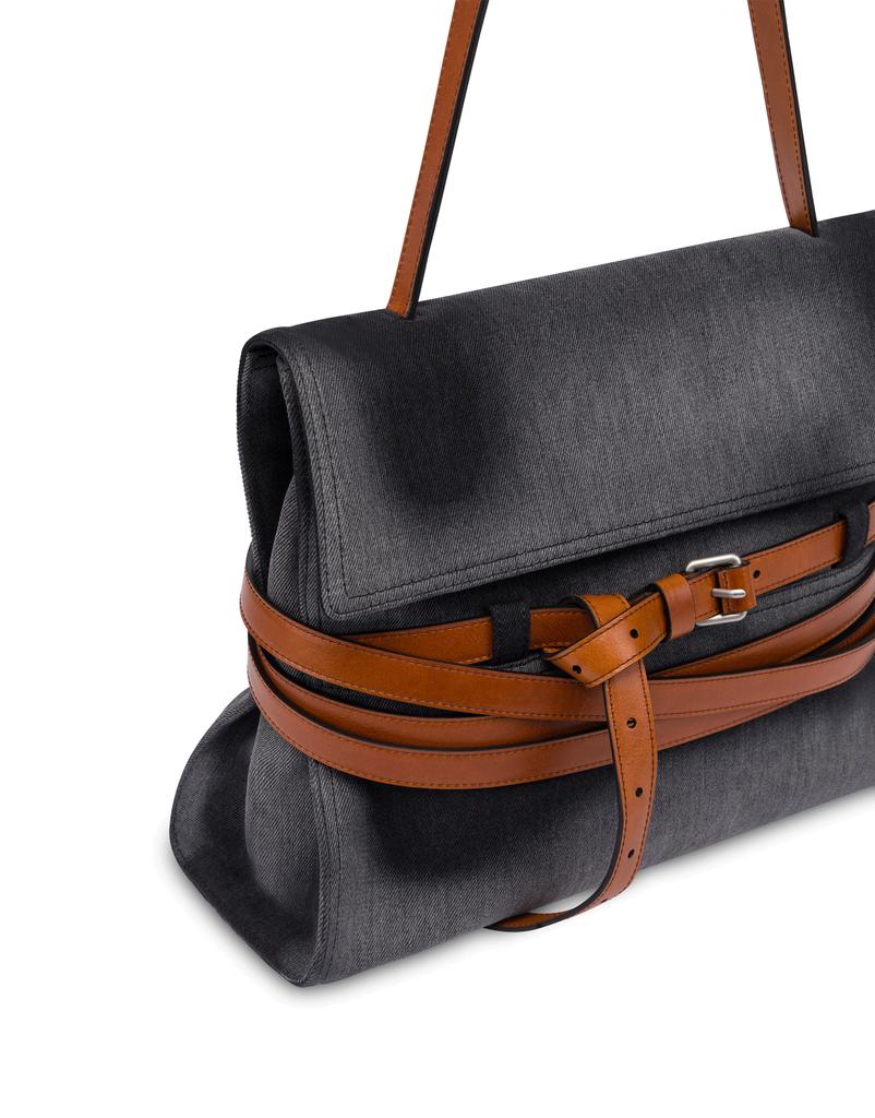 Moschino Tie Me Denim Medium Handbag Black