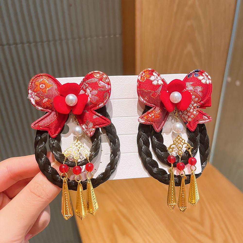 Головной убор в китайском стиле, новогодний праздничный боковой зажим для парика, заколка для волос с бантом, аксессуары для волос