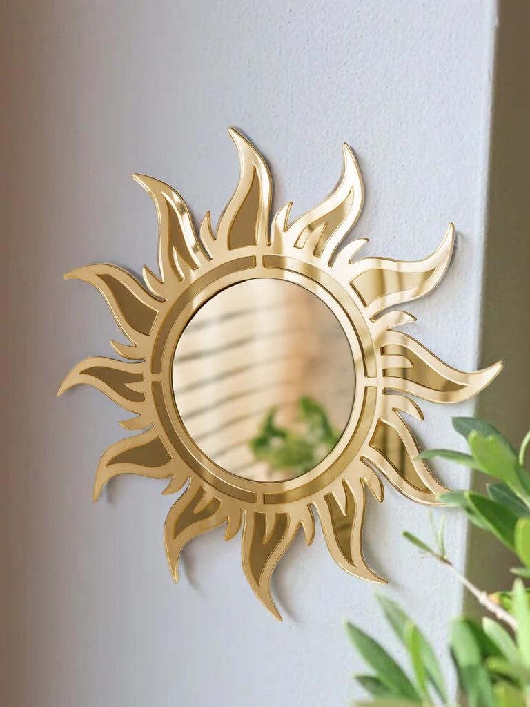 Бохо Зеркало настенное в форме солнца Декоративное зеркало с дизайном «солнечные лучи» Акриловое подвесное зеркало для гостиной, спальни, дома и стены