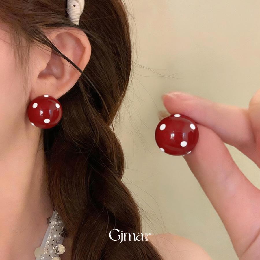 Round button polka dot silver needle drop oil polka dot round earrings, simple and fashionable, exquisite and versatile earrings for women