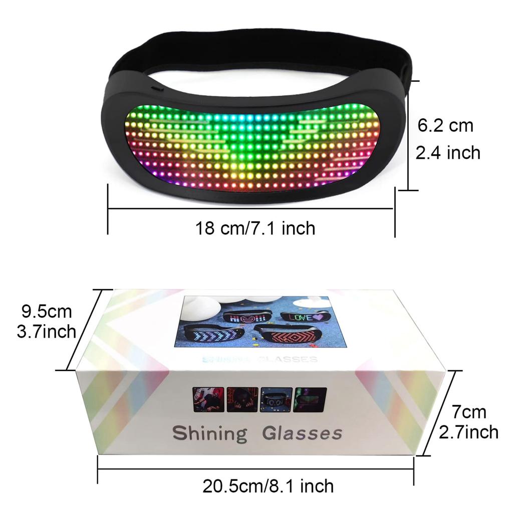 LED Smart Glasses Support APP Control, Party Bluetooth Glasses for Birthday, Bar, Flashing Display DIY Animation, USB Rechargeable Shining Glasses