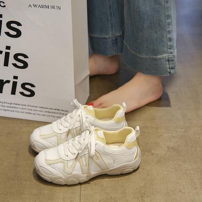 Кожаная сетка женские летние новые круглый носок толстая подошва дышащие тонкие коровья кожа повседневная спортивная обувь тренд