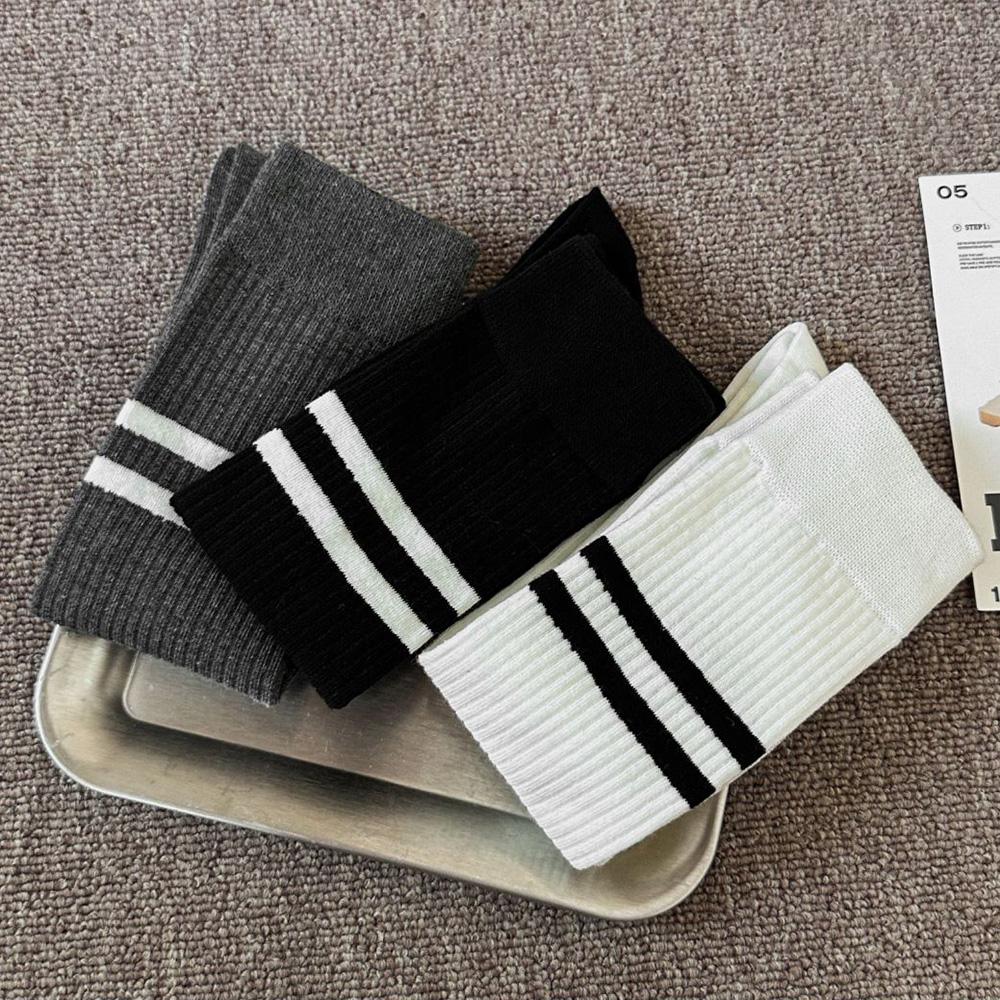 1 Pair/Lot Fashion Two Stripe Women's Calf Socks Autumn Winter Long Female Sokcs Korean Style Cycling Leg Socks High-Quality