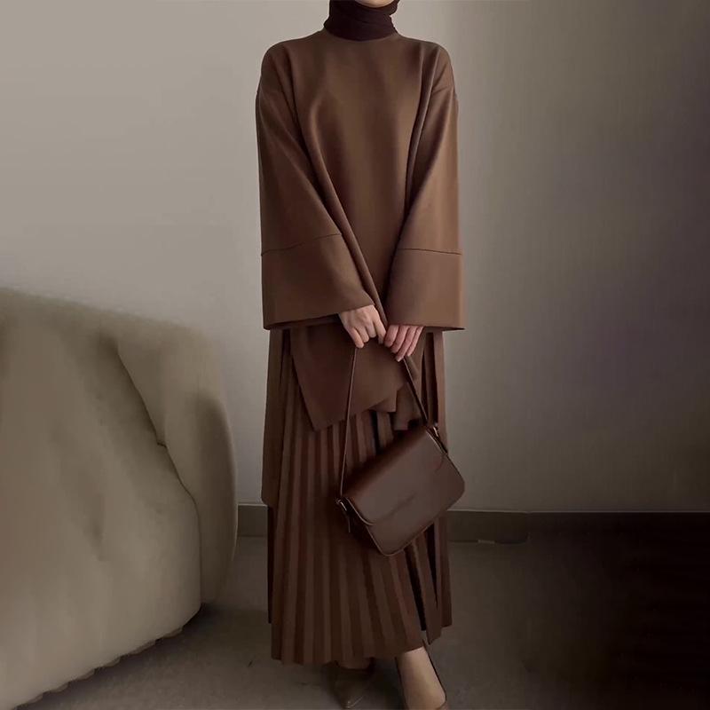 Женский повседневный комплект из винтажного топа и юбки до середины икры, Осень 2025