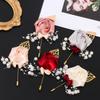 Women Men Charm Gift Pearl Beaded Bride Groom Rose Flower Corsage Brooch Wedding Boutonniere