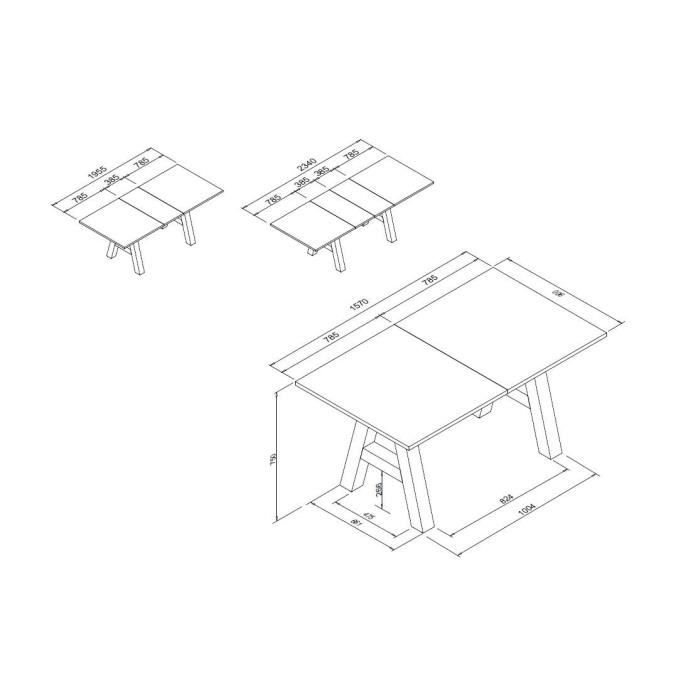 Table à manger GRANADA extensible - Style Industriel - 6/10 personnes - 2 rallonges 40 cm - L 157/237 x P 90 x H 75 cm - Chêne/Noir
