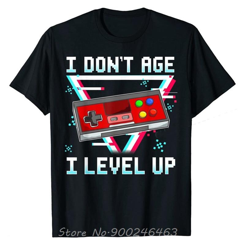 Video Games Gamer Birthday I Dont Age I Level Retro Tshirt Faddish Casual Tshirts Cotton Top Tees Unisex T Shirt Unisex Clothing