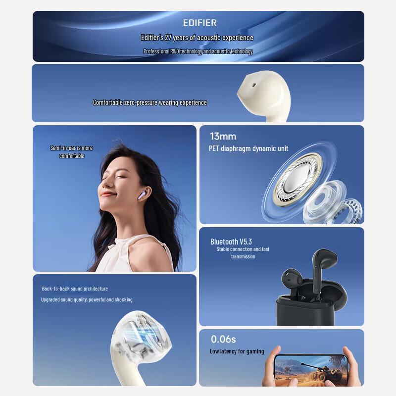 EDIFIER Zero Air Semi-In-Ear True Wireless Bluetooth Earbuds