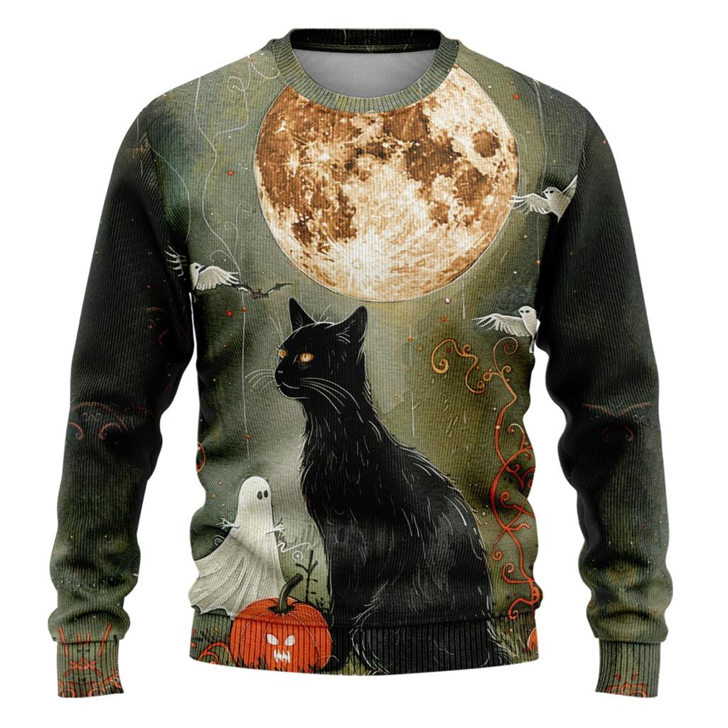 Men's Halloween Sweatshirt 3D Ghost Printed Pullover Hoodie Men Women Set Harajuku Fashion Skull Ugly Christmas Sweater Cat Tops