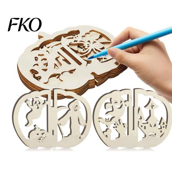 Wooden Shapes for Painting Halloween Pumpkin Craft Kit, 17cm DIY Unfinished Wood Slice Projects Kids, Hollow Cutouts Painting, Fall Themed Art