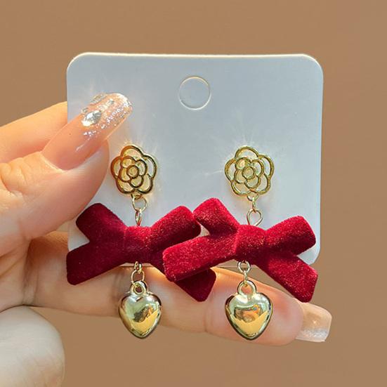 1 пара женских серег, универсальные, не выцветающие украшения для ушей, праздничное прикосновение, красный бант, висячий цветок