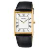 Men's Square Design Quartz Watch SWR052, White Dial, Black Leather Band [Import]