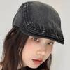 Spring and Autumn Retro Washed Denim Forward Hat Big Head Circumference Showing Face Small Beret Versatile Newsboy Hat Women's