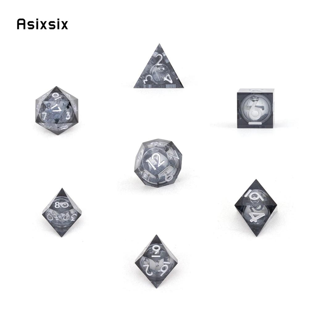 7 шт., черная смола, струящийся песок, белый номер, острые края, многогранные кости, подходящие для ролевой настольной игры