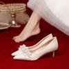 French Wedding Shoes 2025 New Bridesmaid Bride Shoes Show He Wedding Dress Two Wear Satin Engagement High Heels Women Are Not Tired