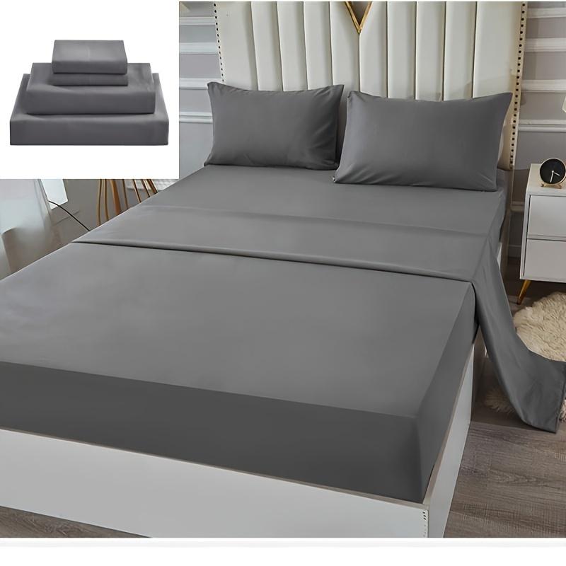 4pcs Bed Sheet Set Dust Proof Bedsheet Skin-friendly Soft Breathable Flat Sheets Anti Slip Fitted Sheets Mattres Protector Set Bedding Sets