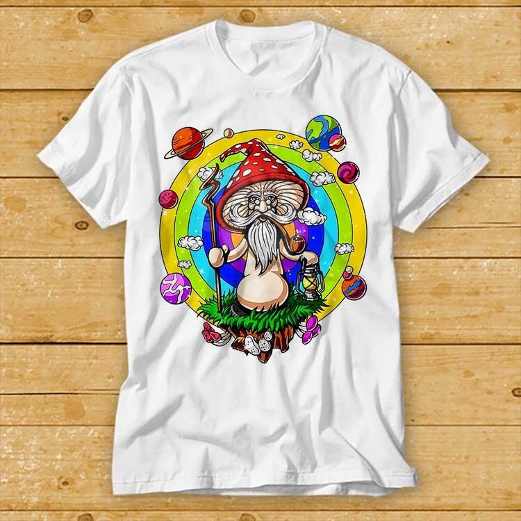 Magic Mushroom Rainbow Buddha T Shirt Yoga Zen Om Universe Planet Solar 2236