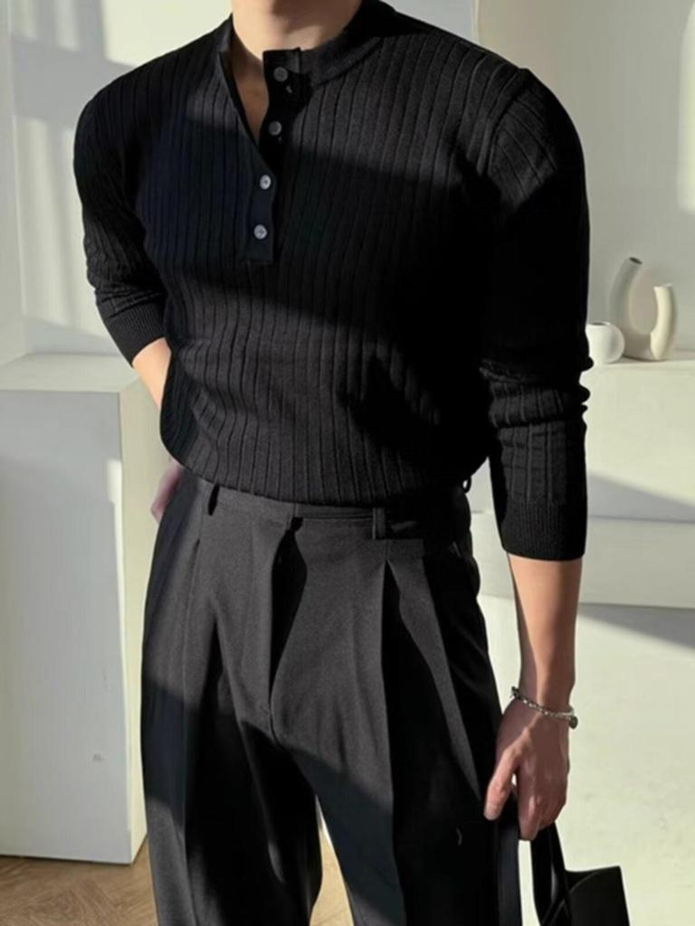 Мужская модная вязаная одежда с длинным рукавом в стиле хенли для мышечного фитнеса, весна и осень