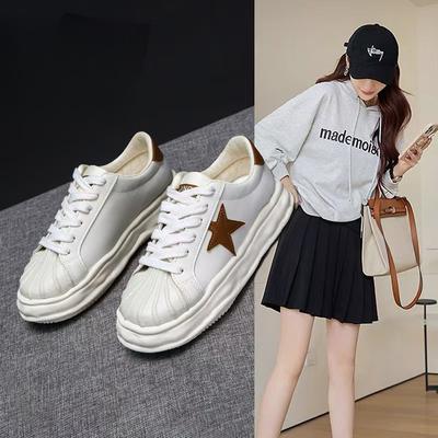 Новые женские туфли на толстой подошве Star, женская весенне-осенняя модная обувь из парусины с растворенным носком-ракушкой для женщин