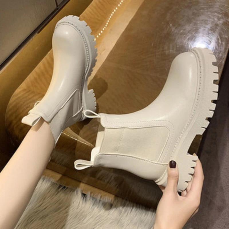 Winter New Women Boots Autumn Fashion Platform Chelsea Boots Women Slip-on Fur Short Chunky Heels Punk Gothic Warm Ankle Boots