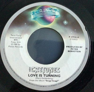 7-дюймовая пластинка CRETONES - Love is Turning P47926 Planet 1981 US Рок Б/У