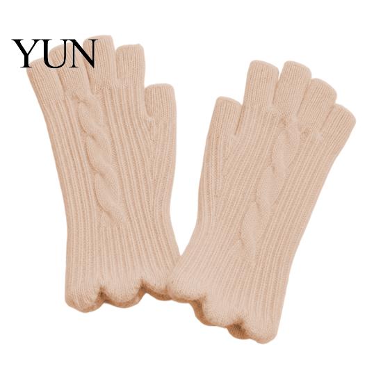 Jacquard Pattern Knit Gloves Vintage for Women, Thickened Thermal Half Finger Touchscreen Compatible Winter Mittens with Elastic Wrist Cuff Typing And