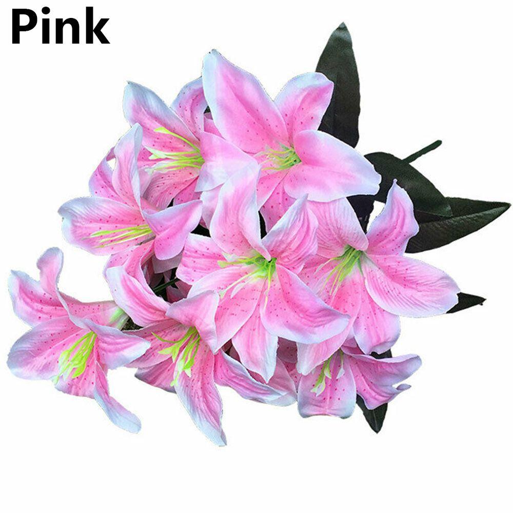 10 Голов Горячие Домашние Аксессуары Красочные Искусственные Цветы Свадебный Декор Лилии Букет Поддельные Лилии