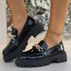 Fashion 2025 Female Shoes Women Fashion Mary Janes Round Toe Flats Loafers Oxfords Platform Casual Metal Chain Buckle Ladies Heels Black