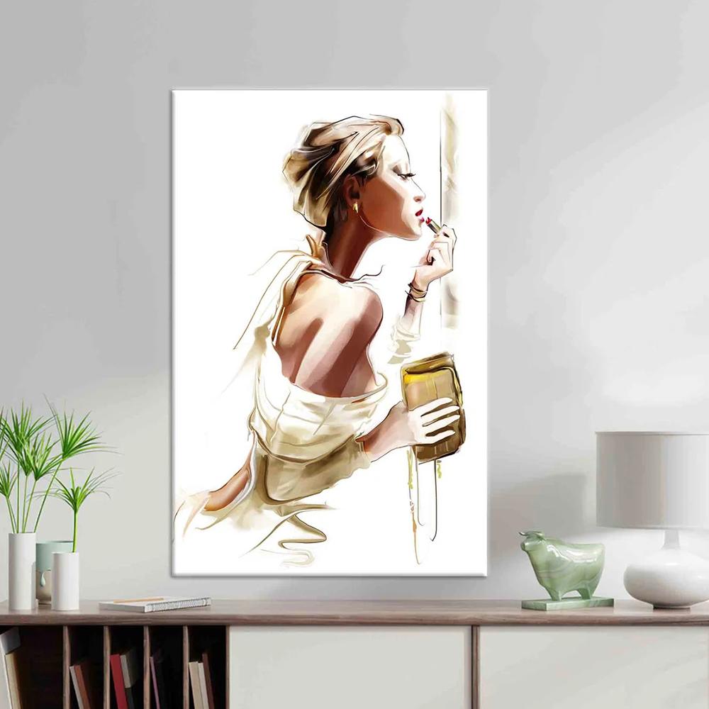 Минималистичный для женщин, наносящий помаду, холст, картина с художественным изображением, современная мода, настенные постеры, принты для гостиной, спальни, украшение для дома