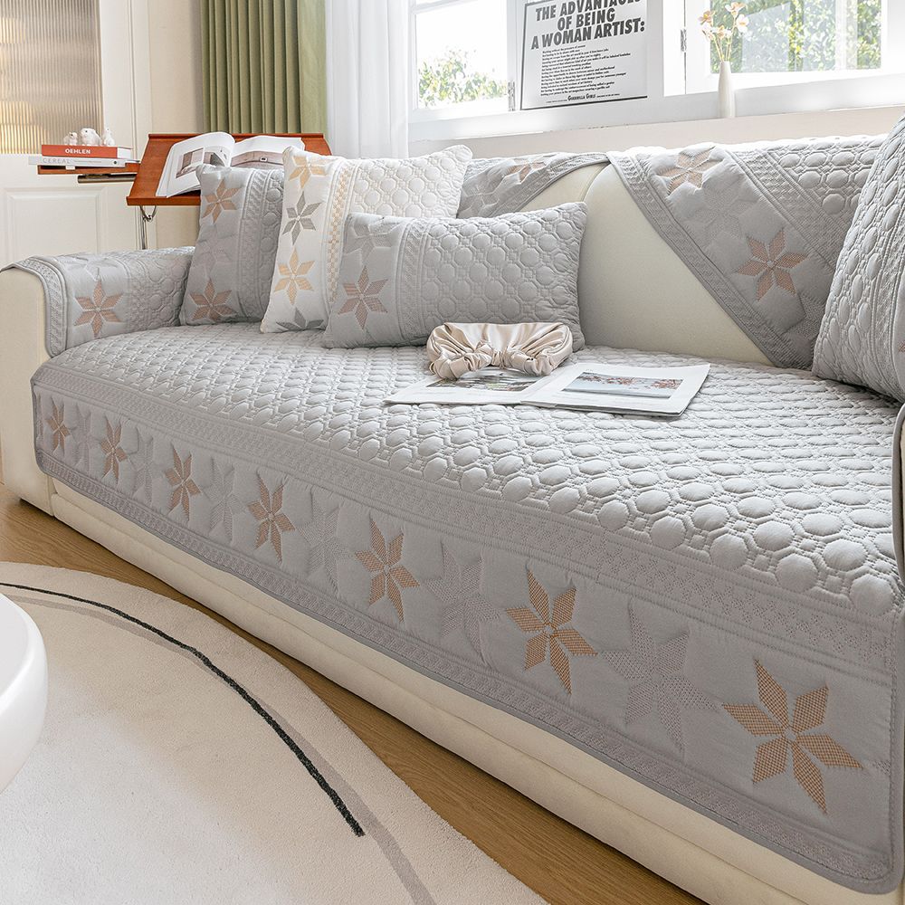 Pure Cotton Embroidered Quilted Sofa Cushion, Universal for All Seasons, Simple Fabric Seat Cushion, Practical Sofa Towel