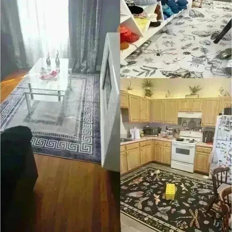 Scandinavian Black  White Geometric Rug Non-Slip High Density Carpet for Modern Living Room Bedroom Office Home Decoration Mats