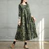 2025 Spring Plus Size Women Long Dress Vintage Loose Casual Long Sleeve Floral Printing New Pleated