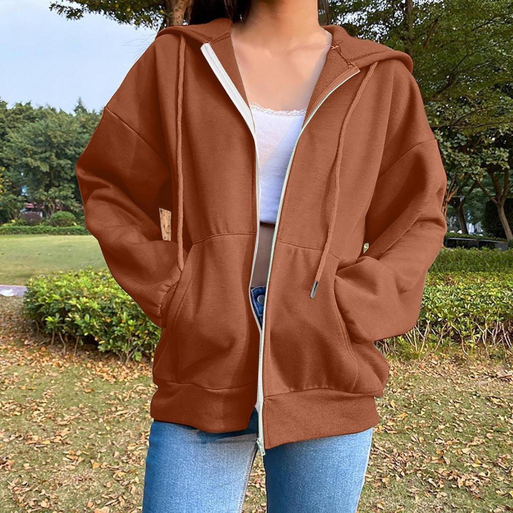 Женская мода, повседневная однотонная толстовка, осень/зима, кардиган с длинными рукавами и карманами, куртка на молнии, пальто с капюшоном