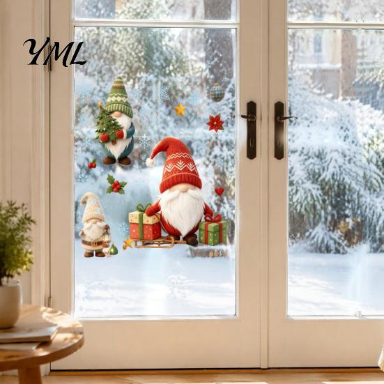 Gnome Window Clings Christmas Cling, Waterproof Snowflake Glass Decal, Indoor Art Faceless Dwarf Static Sticker for Holiday Decoration Party Supplies