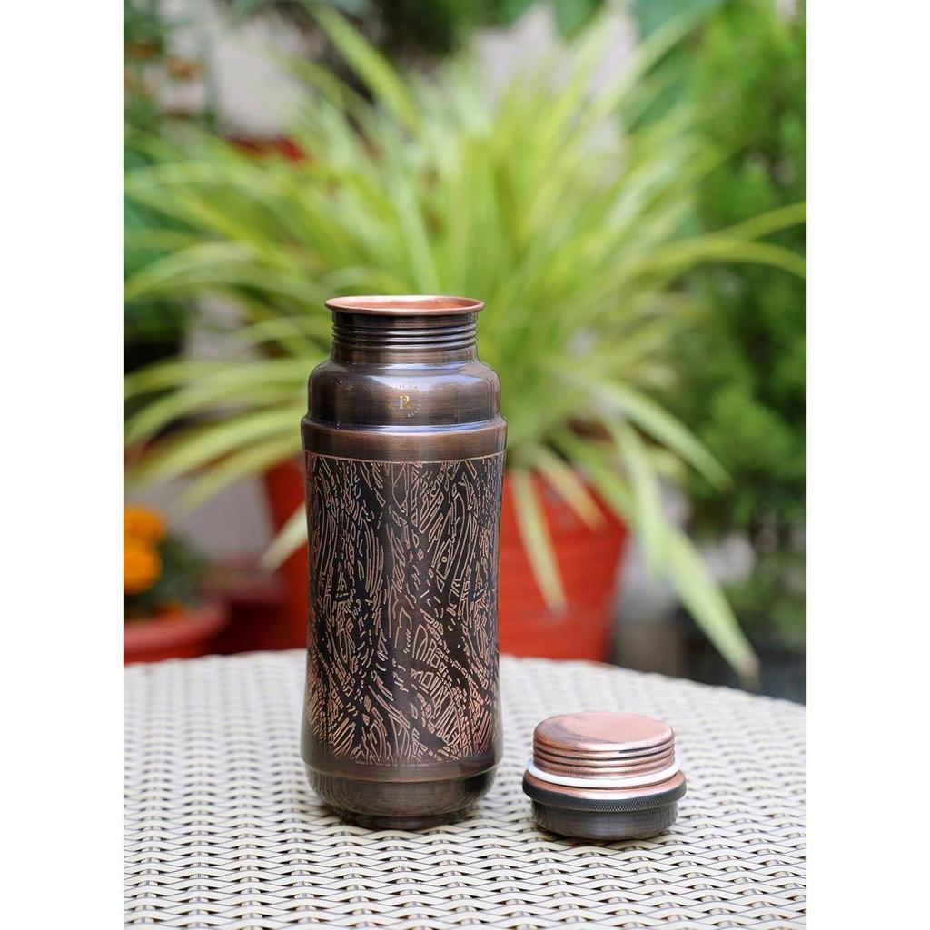Antique Copper Jumbo Water Bottle - 1300ML | Heavy Copper Metal Made | Antique And Rustic Dark Brown Finish