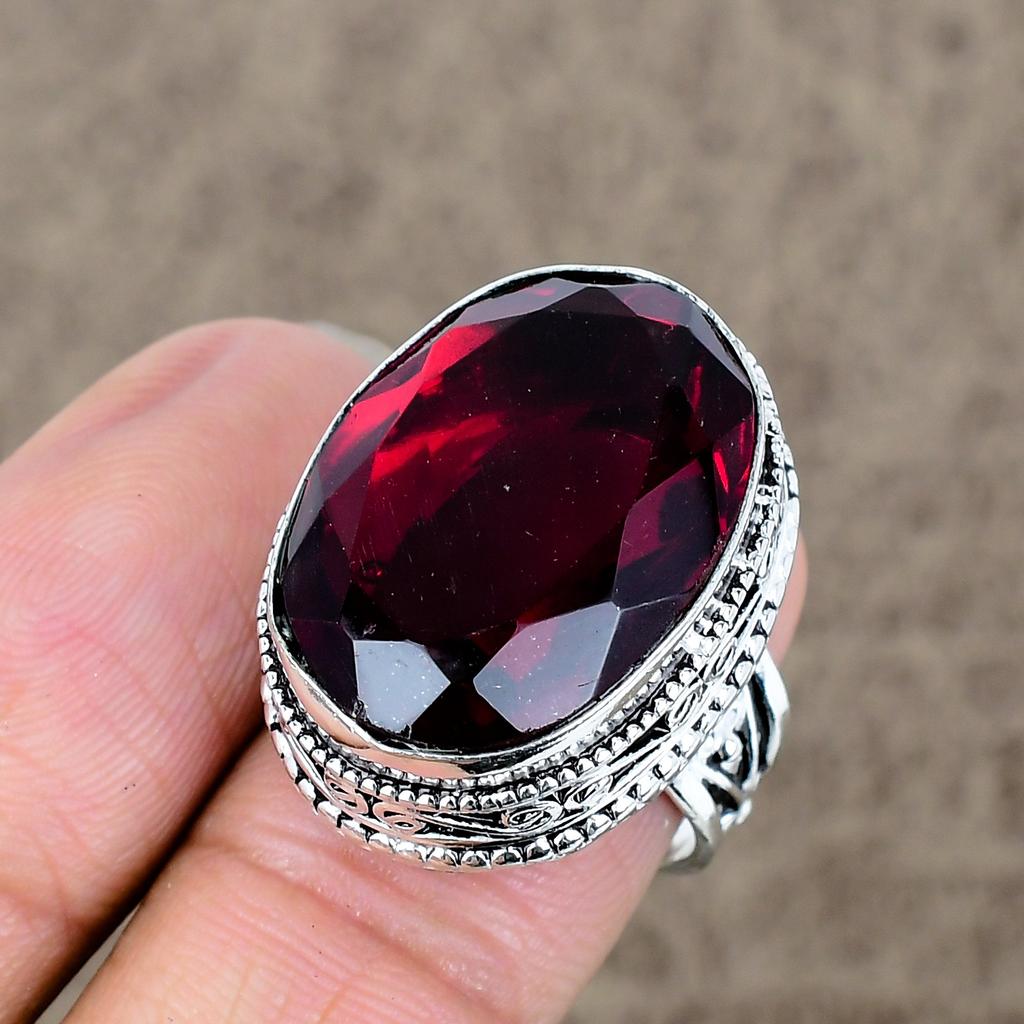 Garnet Genstone Handmade 925 Sterling Silver Jewelry Ring Size 7 KKG-469