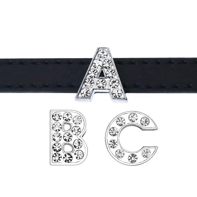 High Quality Bling Rhinestone Slide Letter Charms Stainless Steel with 10mm Hole for Pet Collars for Dogs A-Z 26 Letters