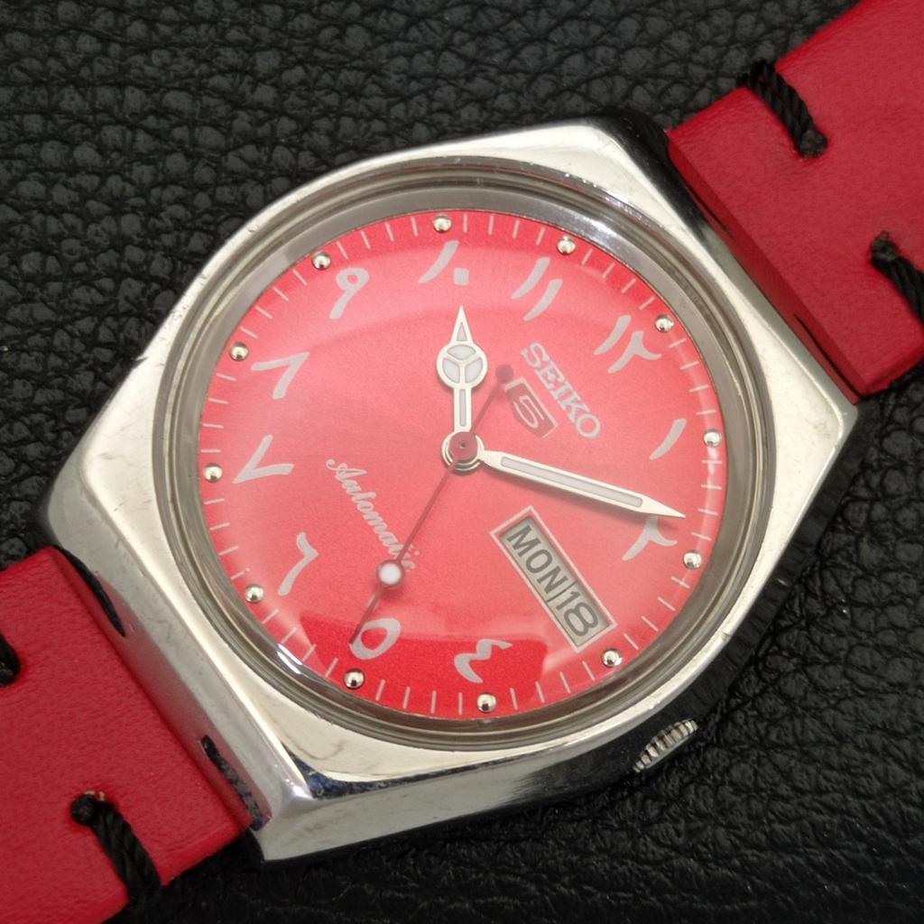 АВТОМАТИЧЕСКИЕ ВИНТАЖНЫЕ ЧАСЫ SEIKO 5 ЯПОНИЯ 6309A МУЖСКИЕ АРАБСКИЕ ЦИФРЫ КРАСНЫЙ ЦВЕТ ЦИФЕРБЛАТА a702667-1