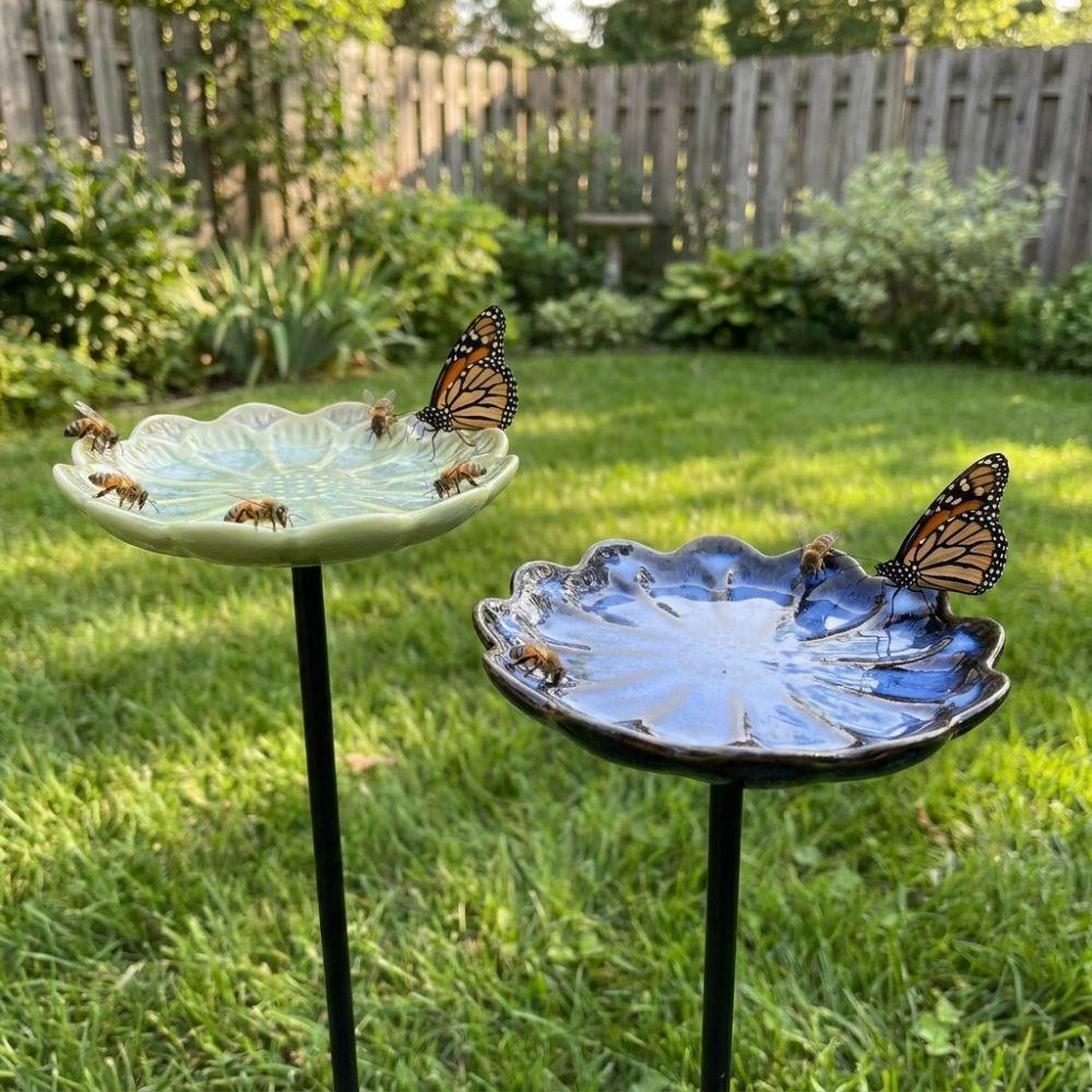 Floral Sculpture Bee Watering Station Flower-Shaped Butterfly Bee Mixer Animals Drinking Cup Yard
