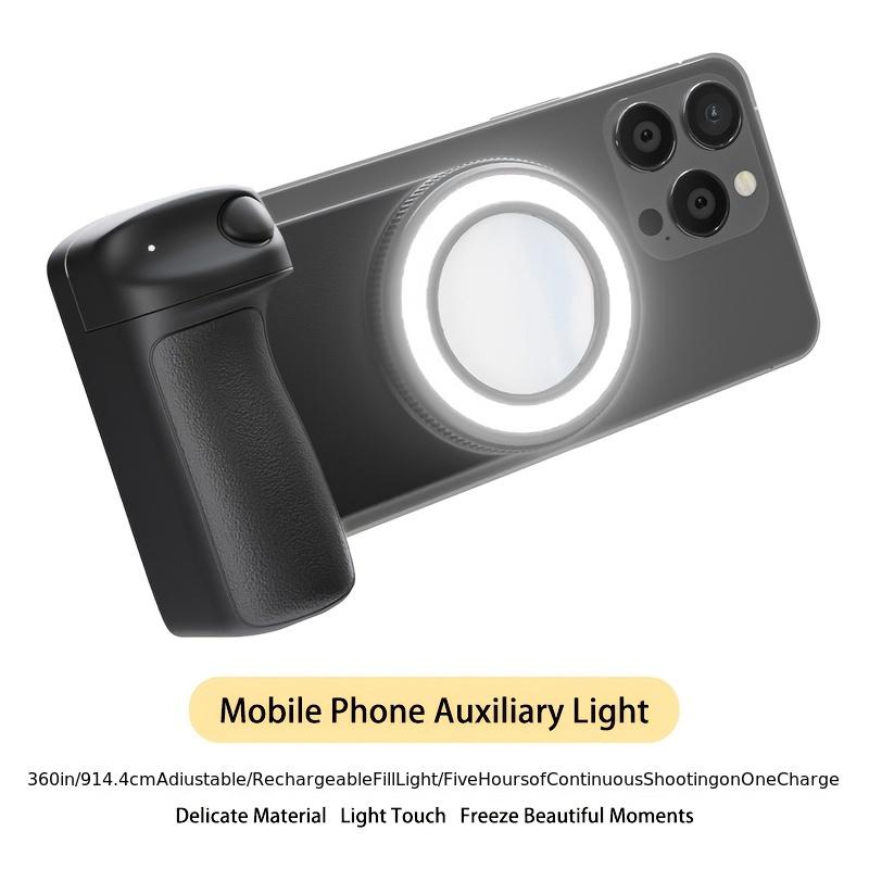 Magnetic Mobile Phone Handle, Smart Phone Camera Holder, Detachable Remote Control Shutter, Self Lighting, Easy To Take Selfies