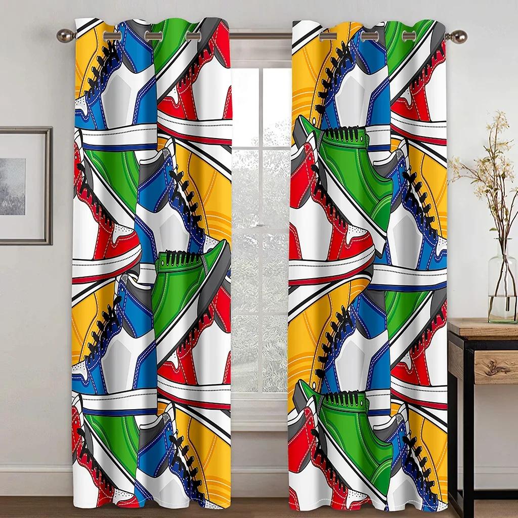 Кроссовки, граффити, шторы на окна в спальню для подростков, для детей, напечатанная ткань для оформления окон в гостиной, 2 панели
