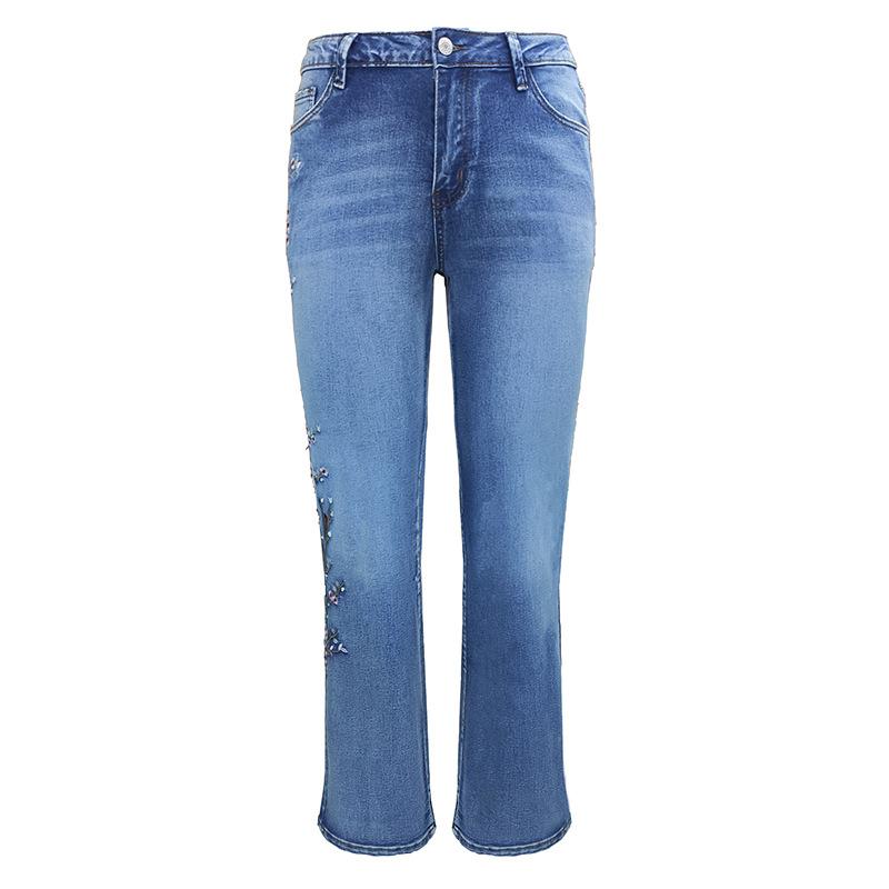 Женские весенне-осенние ретро-джинсы с высокой талией, плотные, микроэластичные, облегающие брюки с вышивкой и микролапками