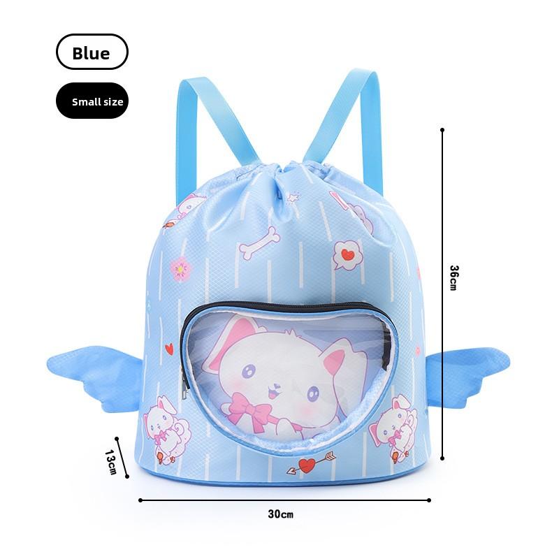 Cartoon Kids Oxford Cloth Swim Backpack, Waterproof Large Capacity Drawstring Storage Bag for Swimming Training Beach Outdoor Activities
