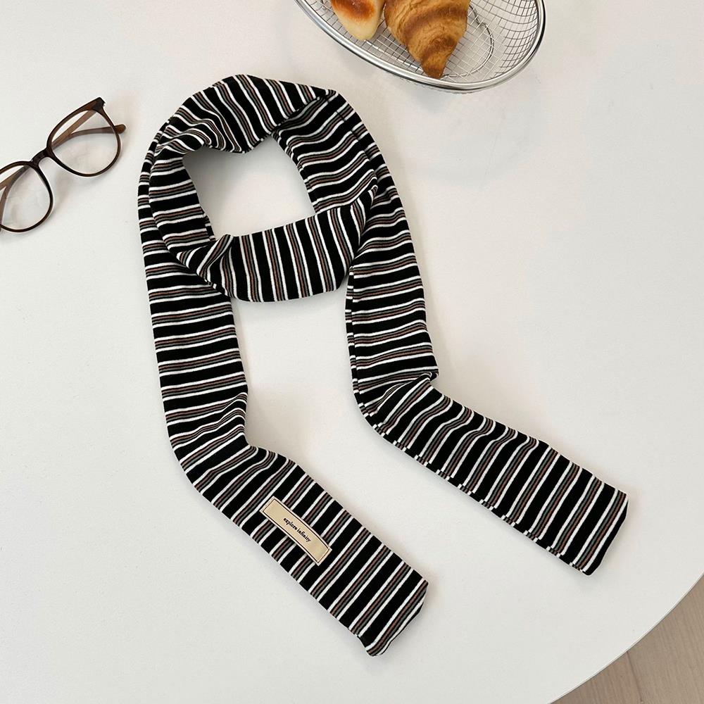 Y2K Harajuku Cotton Scarves Narrow Blue White Striped Scarf Women Fashionable Decorative Neckerchief Winter Warmth Long Scarf