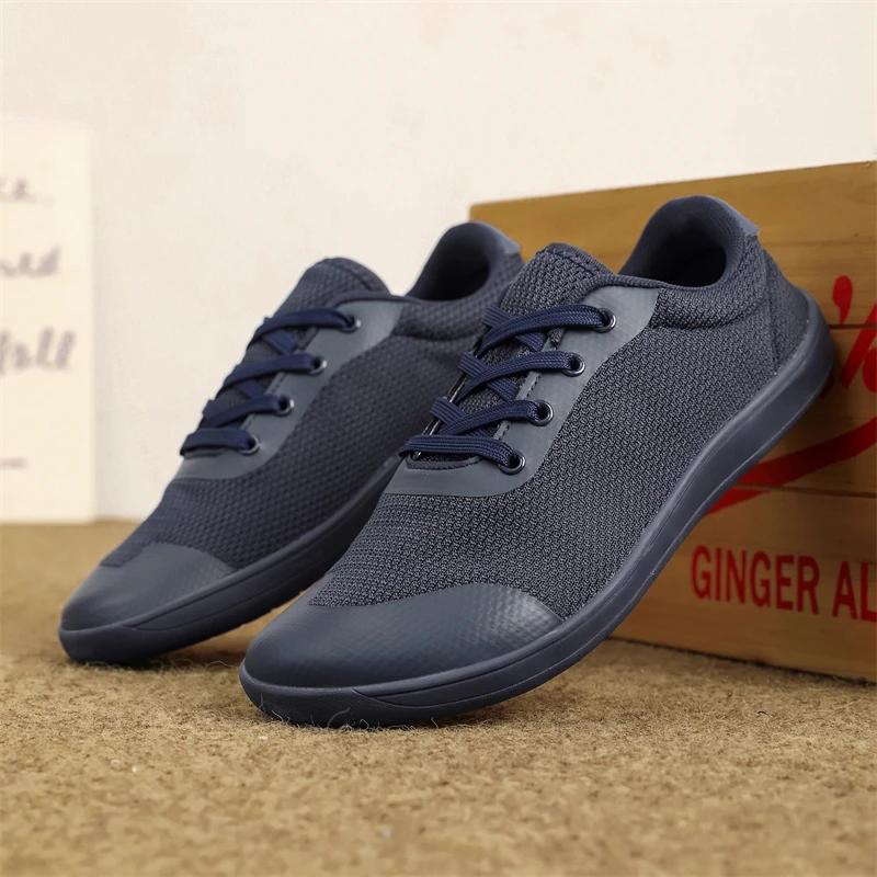 Модные новые унисекс широкие туфли дышащая сетка мужские босые туфли с широким носком брендовые балетки мягкие нулевая подошва кроссовки с широким носком большой размер