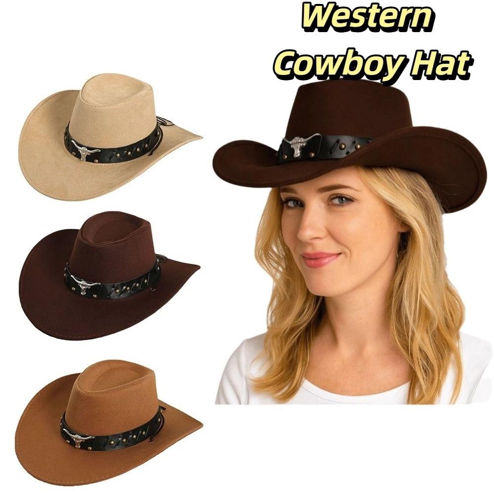 Wide Brim Western Cowboy Hat Ethnic Style Visor Caps Punk Knight Hat Outdoor
