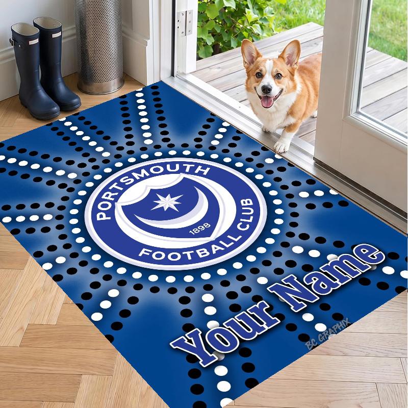 Custom Name Portsmouth FC Crystal Velvet Floor Rug Personalized Text Soft Carpet Home Decor